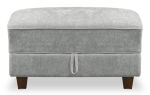 Pouf Lyric de 35,8 po en tissu de chenille gris avec rangement et pattes en bois