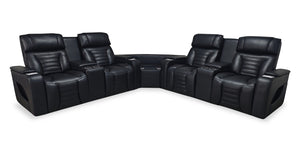 Sofa sectionnel de massage à inclinaison électrique Zen 3 pièces en similicuir noir avec deux consoles réfrigérantes