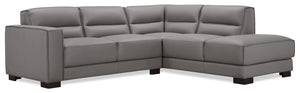 Sofa sectionnel de droite Citadel 2 pièces en cuir véritable de qualité supérieure avec pattes en bois - gris