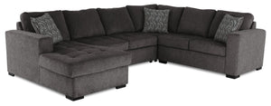 Sofa-lit sectionnel de gauche Legend 4 pièces fabriqué au Canada en tissu de chenille avec fauteuil long de rangement - brun étain