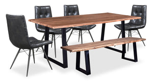 Ensemble de salle à manger Oskar 6 pièces en acacia et métal avec table de 79 po (L), banc et 4 chaises Avis - naturel et noir