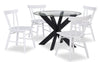 Ensemble de salle à manger Remi 5 pièces en verre et bois avec table ronde de 42 po (L) et 4 chaises à dossier à lattes - noir et blanc