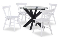  Ensemble de salle à manger Remi 5 pièces en verre et bois avec table ronde de 42 po (L) et 4 chaises à dossier à lattes - noir et blanc