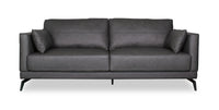  Sofa Melrose de 84,5 po en cuir véritable de qualité supérieure gris avec coussins de dossier réversibles et pattes en métal