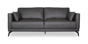 Sofa Melrose de 84,5 po en cuir véritable de qualité supérieure avec coussins de dossier réversibles et pattes en métal - gris