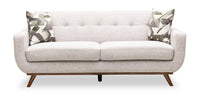  Sofa Freeman de Kort & Co. de format condo de 80 po en tissu d’apparence lin blanc tourterelle avec base et pattes en bois