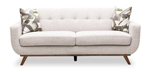 Sofa Freeman de Kort & Co. de format condo de 80 po en tissu d’apparence lin blanc tourterelle avec base et pattes en bois