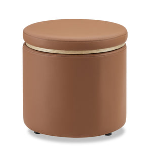 Pouf de rangement rond Manitoba en similicuir - brun