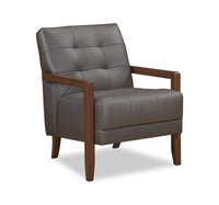  Fauteuil d’appoint Enzo de 26 po en cuir véritable avec capitonnage en biscuit, accoudoirs rectilignes et pattes en bois - brun foncé