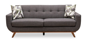 Sofa Freeman de Kort & Co. de format condo de 80 po en tissu d’apparence lin gris anthracite avec base et pattes en bois