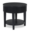 Table de bout ronde contemporaine Sanford de 24 po en bois massif avec rangement - noire