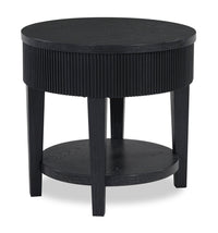  Table de bout ronde contemporaine Sanford de 24 po en bois massif avec rangement - noire