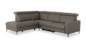 Sofa sectionnel de gauche à inclinaison électrique Valentino 3 pièces en cuir véritable avec appuie-têtes réglables - gris