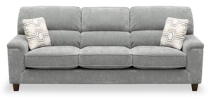 Sofa Lyric de 88,1 po en tissu de chenille gris avec coussins de siège réversibles, coussins décoratifs et pattes en bois