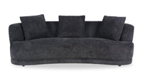  Sofa arrondi Moo de 91 po en tissu laineux noir corbeau avec coussins décoratifs