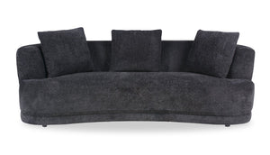 Sofa arrondi Moon de 91 po en tissu laineux noir corbeau avec coussins décoratifs