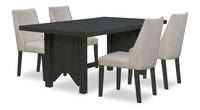  Ensemble de salle à manger Emery 5 pièces en bois avec table, rallonge, 72 po à 96 po (L) et 4 chaises - noir et gris