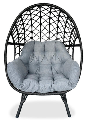 Fauteuil en forme d’œuf Coco de Kort & Co. pour la terrasse à l’extérieur - osier en résine tressé à la main, résistant aux rayons UV et aux intempéries - gris foncé et gris