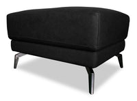  Pouf Melrose de 36,5 po en cuir véritable de qualité supérieure noir avec pattes en métal