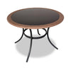 Table Ibiza de Kort & Co. pour la terrasse à l’extérieur - osier en résine tressé à la main, dessus de table rond en verre noir, résistante aux rayons UV et aux intempéries - gris foncé et naturelle