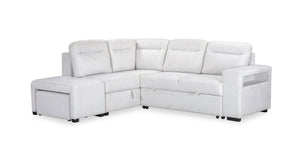 Sofa-lit sectionnel de gauche Coast 3 pièces en tissu blanc ivoire avec fauteuil long de rangement et accoudoir de rangement