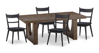  Ensemble de salle à manger Sol de Kort & Co. 5 pièces avec table de 78 po (L), base piédestal et 4 chaises - noir et brun