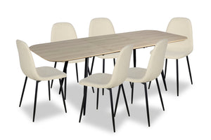 Ensemble de salle à manger Joss 7 pièces avec table et 6 chaises - rallonge papillon 63 po à 86,5 po (L), métal - naturel et blanc