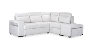 Sofa-lit sectionnel de droite Coast 3 pièces en tissu blanc ivoire avec fauteuil long de rangement et accoudoir de rangement