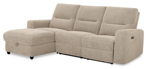 Sofa sectionnel de gauche à inclinaison électrique Meadow 2 pièces en tissu de chenille taupe avec fauteuil long de rangement