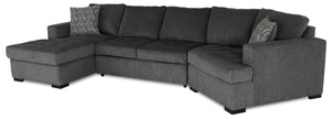 Sofa-lit sectionnel de droite Legend 3 pièces en chenille avec fauteuil enveloppant et fauteuil long - poivre 