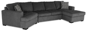 Sofa-lit sectionnel de gauche Legend 3 pièces en chenille avec fauteuil enveloppant et fauteuil long - poivre 