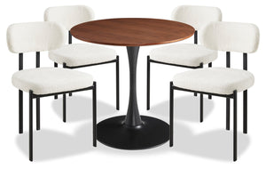 Ensemble de salle à manger Rio 5 pièces avec table ronde de 36 po (L), base piédestal en métal et 4 chaises - brun-noir et taupe