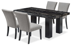 Ensemble de salle à manger Burk 5 pièces avec table de 72 po (L) à dessus en résine en imitation de marbre et 4 chaises - noir et gris