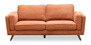 Sofa Kassia de Kort & Co. de 80 po de format condo en tissu d’apparence lin orange avec base et pattes en bois