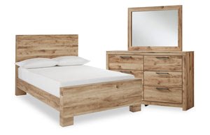 Ensemble de chambre à coucher Derekson 5 pièces avec lit à panneau, commode et miroir, naturel - format lit double