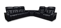  Sofa sectionnel de massage à inclinaison électrique Zen 3 pièces en similicuir noir avec réfrigérante et console rabattable 