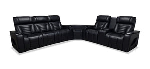 Sofa sectionnel de massage à inclinaison électrique Zen 3 pièces en similicuir noir avec réfrigérante et console rabattable