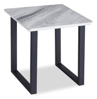  Table de bout moderne Serena de 21,75 po - blanche et noire avec imitation de marbre