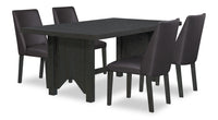  Ensemble de salle à manger Emery 5 pièces en bois avec table, rallonge, 72 po à 96 po (L) et 4 chaises - noir et brun