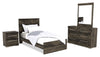 Ensemble de chambre à coucher Riley 6 pièces avec lit à panneaux, commode, miroir et table de nuit, fabriqué au Canada, gris - format lit simple