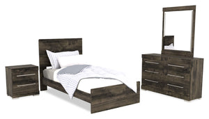 Ensemble de chambre à coucher Riley 6 pièces avec lit à panneaux, commode, miroir et table de nuit, fabriqué au Canada, gris - format lit simple