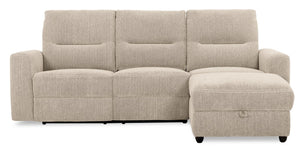 Sofa sectionnel de droite à inclinaison électrique Meadow 2 pièces en tissu de chenille taupe avec fauteuil long de rangement