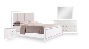 Halo 6pc Bedroom Set with Bed, Dresser, Mirror & Nightstand, LED, Glam, White - King Size