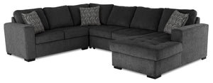 Sofa-lit sectionnel de droite Legend 4 pièces fabriqué au Canada en tissu de chenille avec fauteuil long de rangement - gris poivre