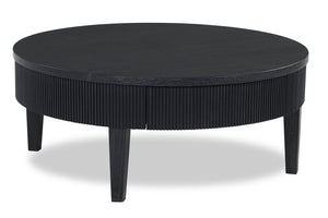 Table à café ronde contemporaine Sanford de 42 po en bois massif avec rangement - noire