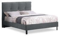  Lit plateforme rembourré Amos anthracite avec tête de lit capitonnée - format lit double