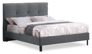 Lit plateforme rembourré Amos anthracite avec tête de lit capitonnée - format lit double