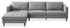 Sofa sectionnel de gauche Metro 2 pièces en tissu avec fauteuil long et coussins de siège capitonnés - gris