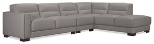 Sofa sectionnel de droite Citadel 3 pièces en cuir véritable de qualité supérieure avec pattes en bois - gris