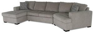 Sofa-lit sectionnel de droite Legend 3 pièces en chenille avec fauteuil enveloppant et fauteuil long - platine 